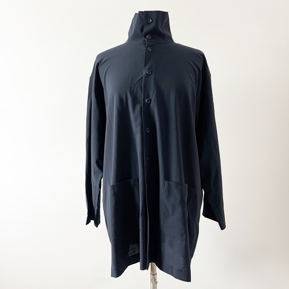 Eskandar Stand Up High Neck Collar Wool Shirt Tunic Jacket Size 1 Oversized - Picture 2 of 9